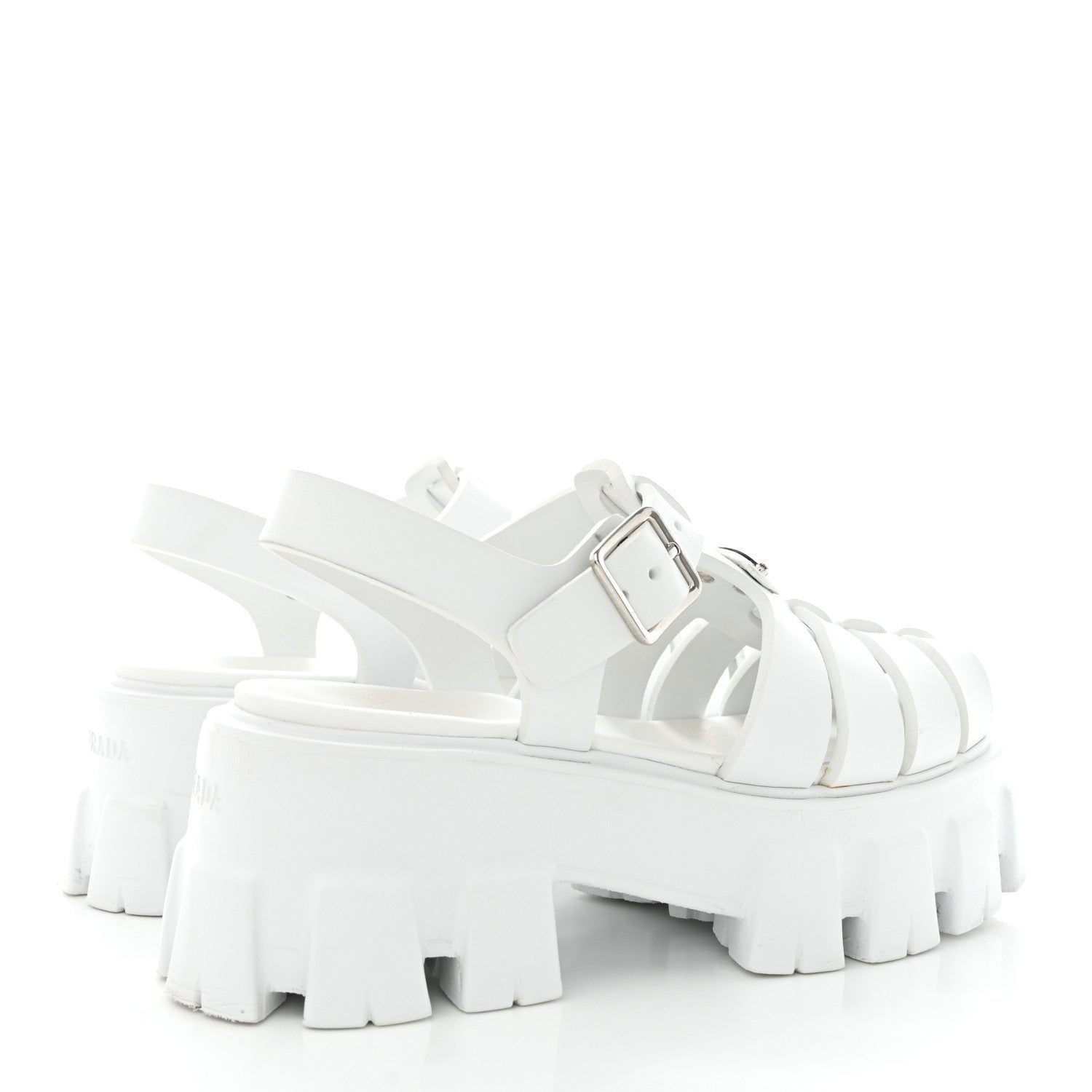 Prada Foam Rubber Metal Triangle Logo Monolith 55mm Cage Sandals 35 White 4 of 11