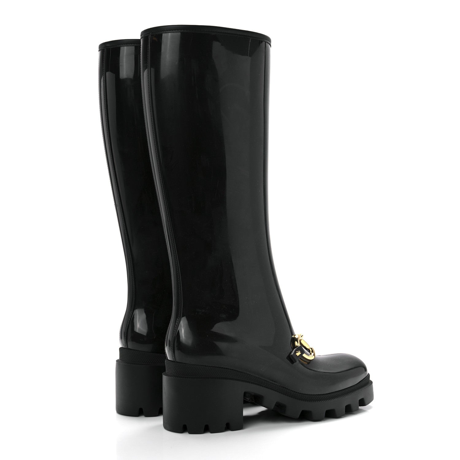 Gucci Rubber Horsebit Knee High Boots 38 Black 4 of 7