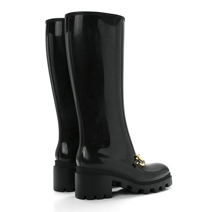 Gucci Rubber Horsebit Knee High Boots 38 Black 4 of 7