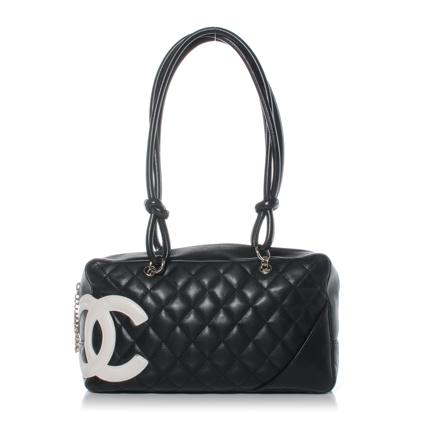 Calfskin Quilted Large Cambon Bowler Black White