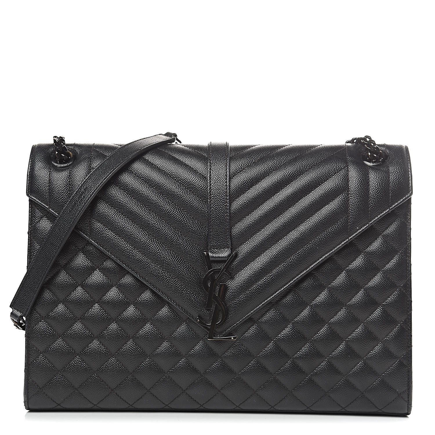 Saint Laurent Grain De Poudre Large Tri-Quilt Monogram Satchel Black 1 of 12