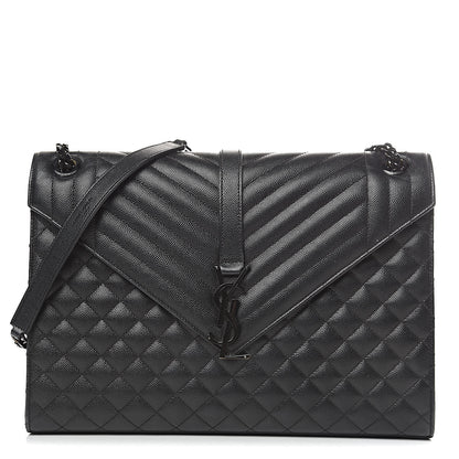 Saint Laurent Grain De Poudre Large Tri-Quilt Monogram Satchel Black 1 of 12