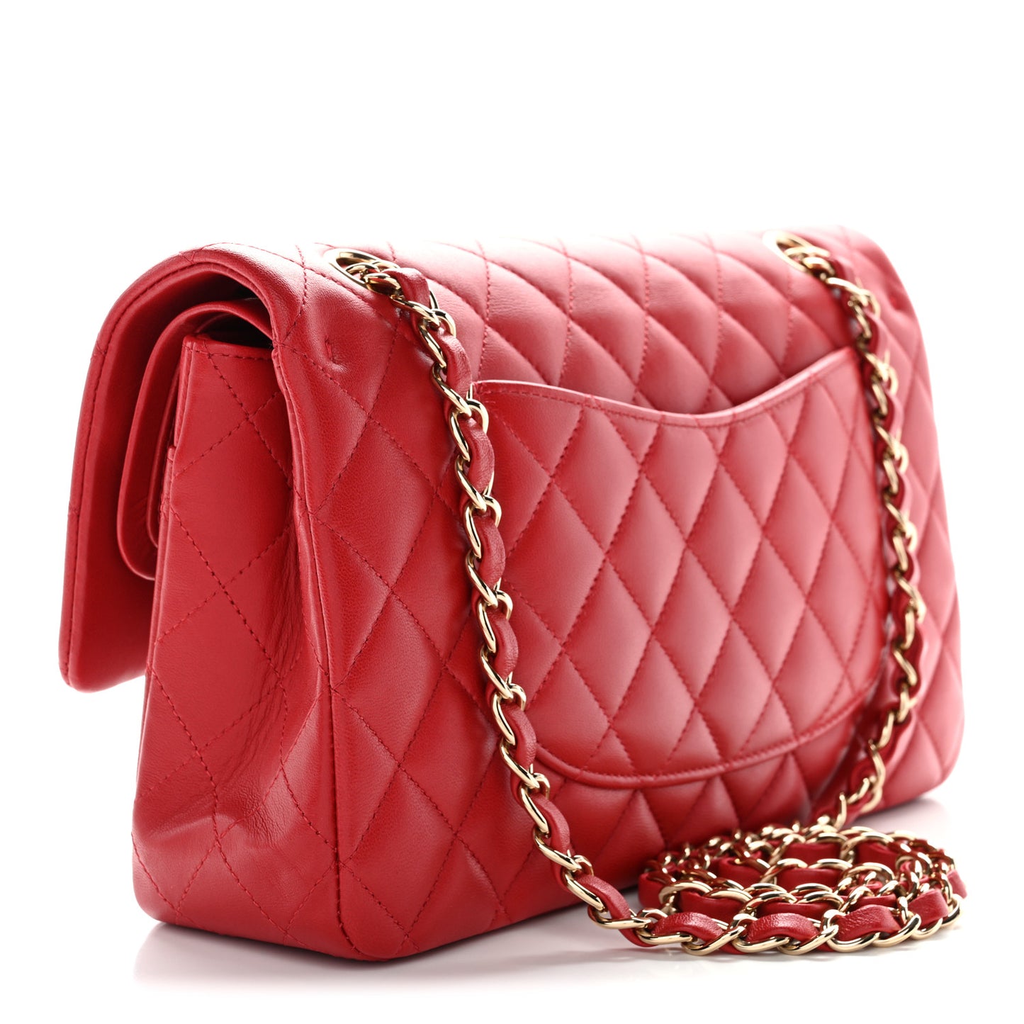 Lambskin Quilted Medium Double Flap Red