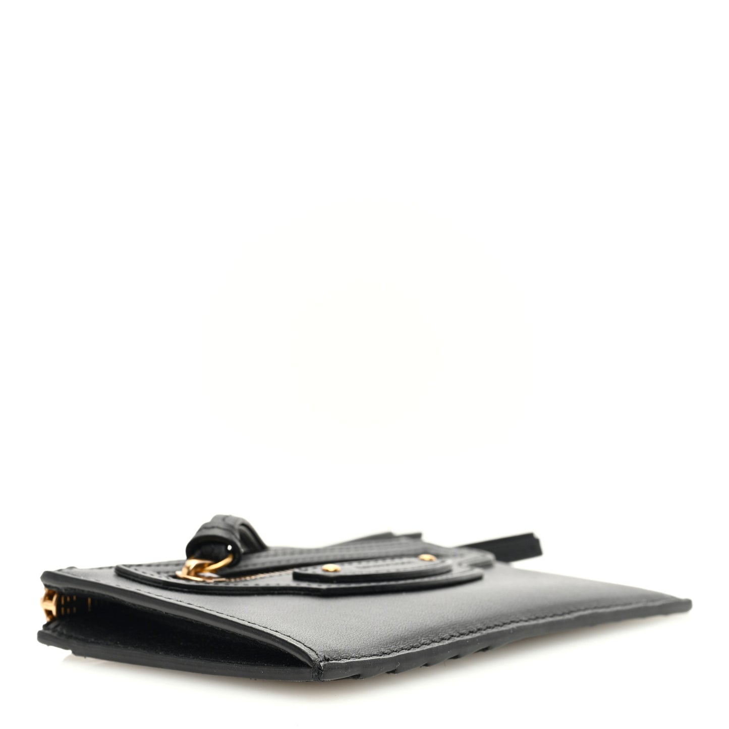 Grained Calfskin Neo Classic Brass Hardware Long Coin Case Card Holder Black