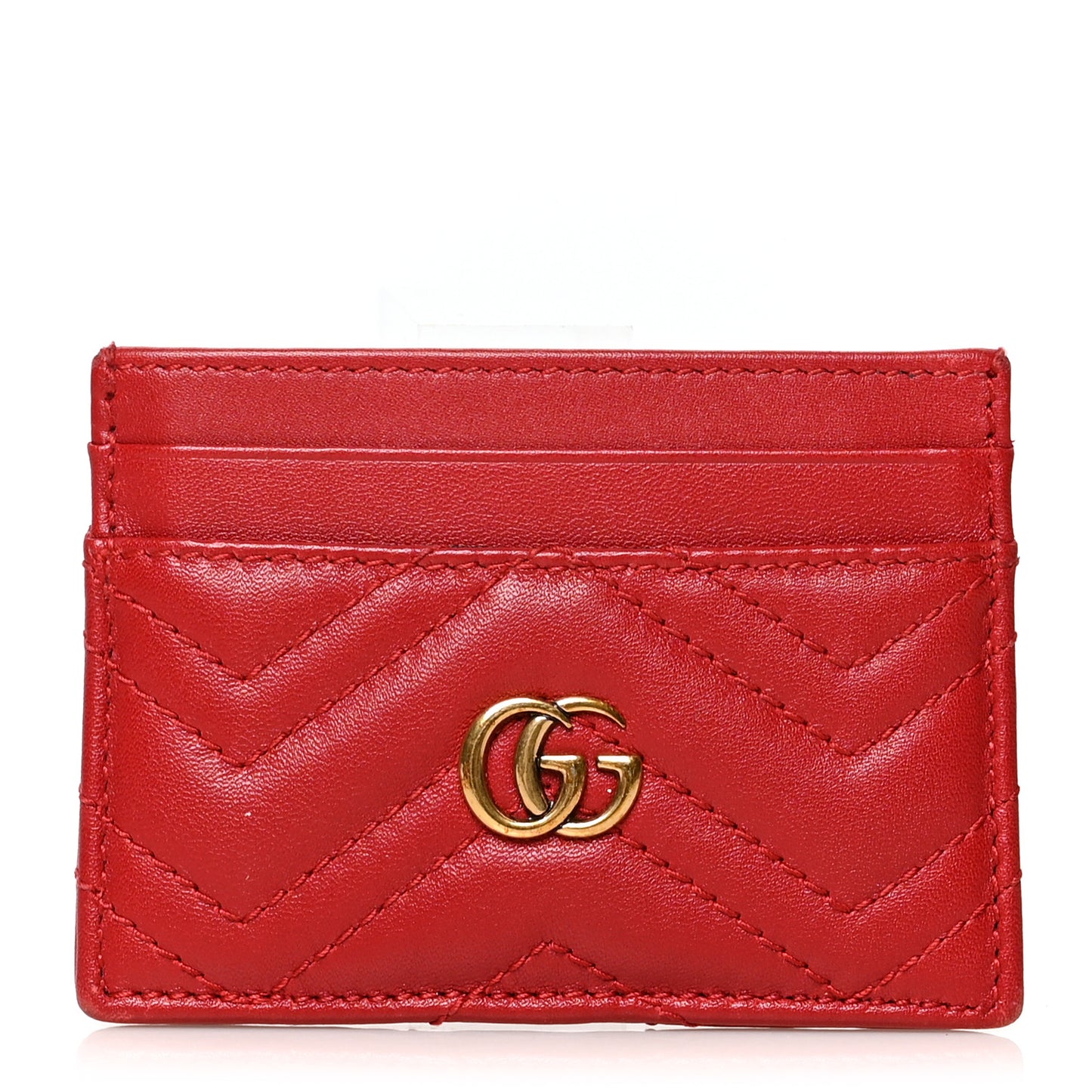 Calfskin Matelasse GG Marmont Card Holder Hibiscus Red