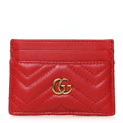 Gucci Calfskin Matelasse GG Marmont Card Holder Hibiscus Red 1 of 8