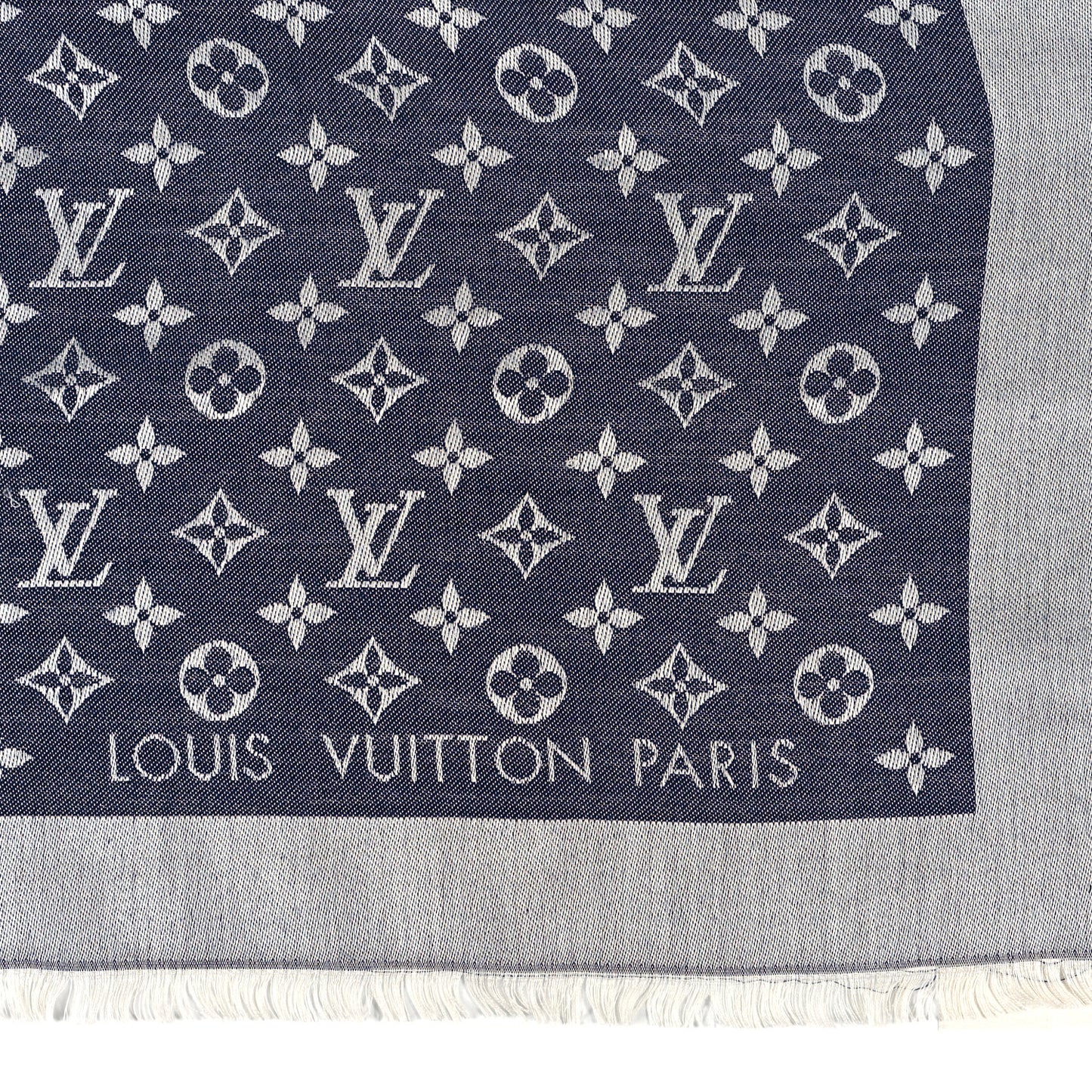 Wool Silk Monogram Denim Shawl Blue