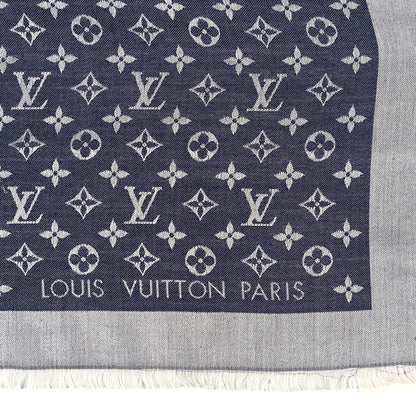 Louis Vuitton Wool Silk Monogram Denim Shawl Blue 3 of 3