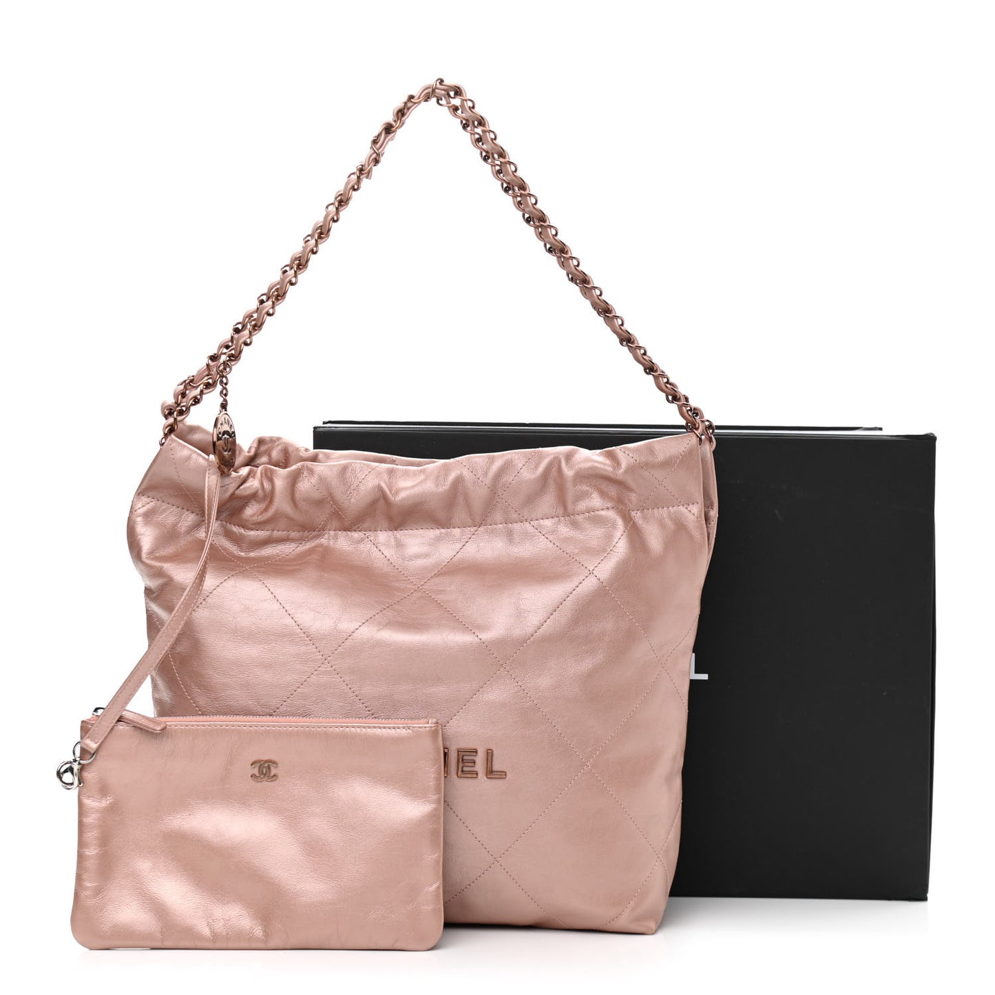 Metallic Calfskin Quilted Small Chanel 22 Pink