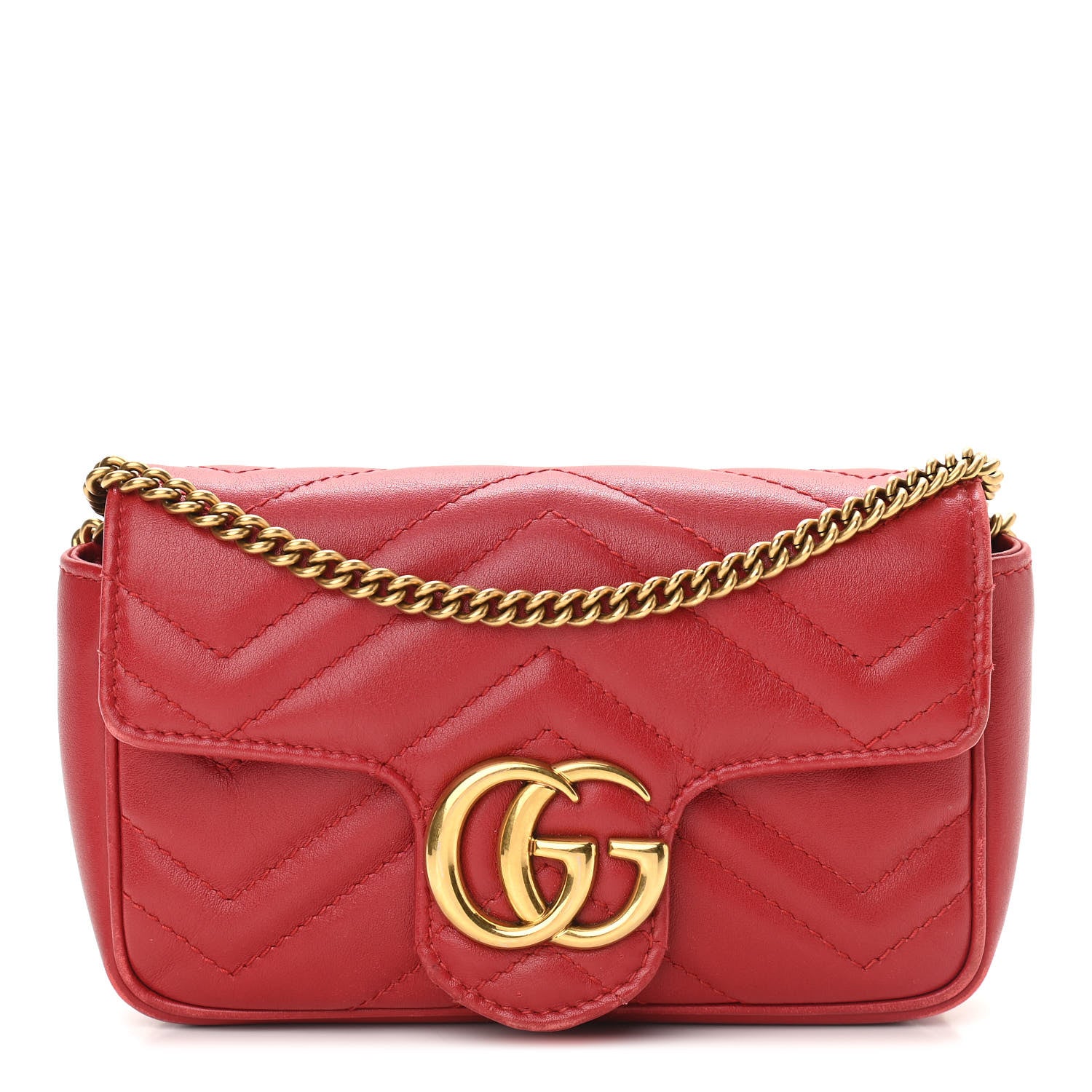 Gucci Calfskin Matelasse Super Mini GG Marmont Shoulder Bag Hibiscus Red 1 of 11