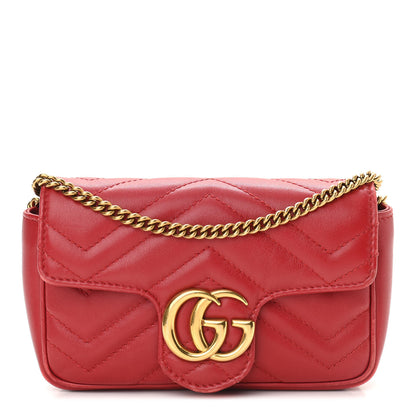 Gucci Calfskin Matelasse Super Mini GG Marmont Shoulder Bag Hibiscus Red 1 of 11