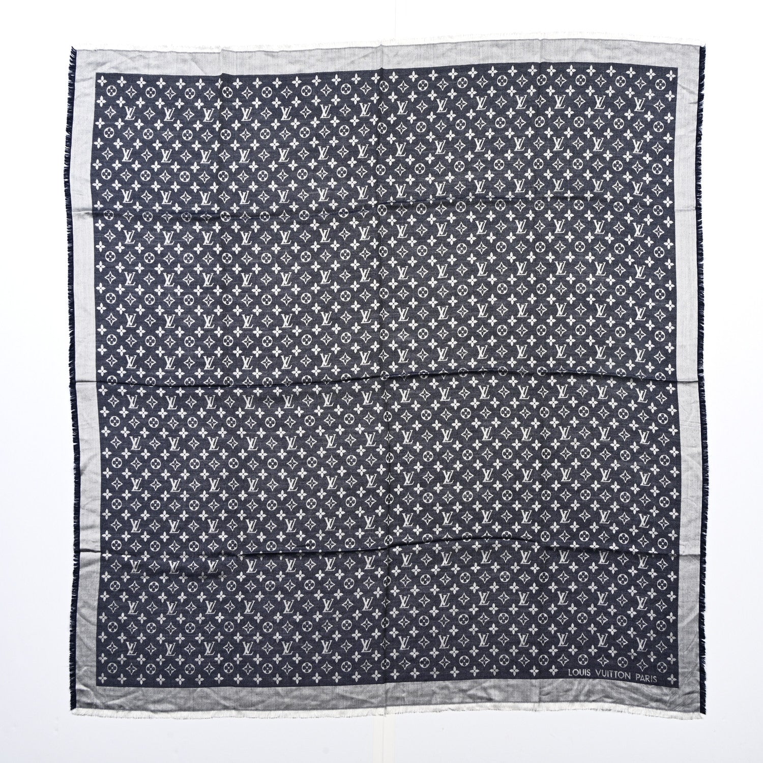 Louis Vuitton Wool Silk Monogram Denim Shawl Blue 1 of 4