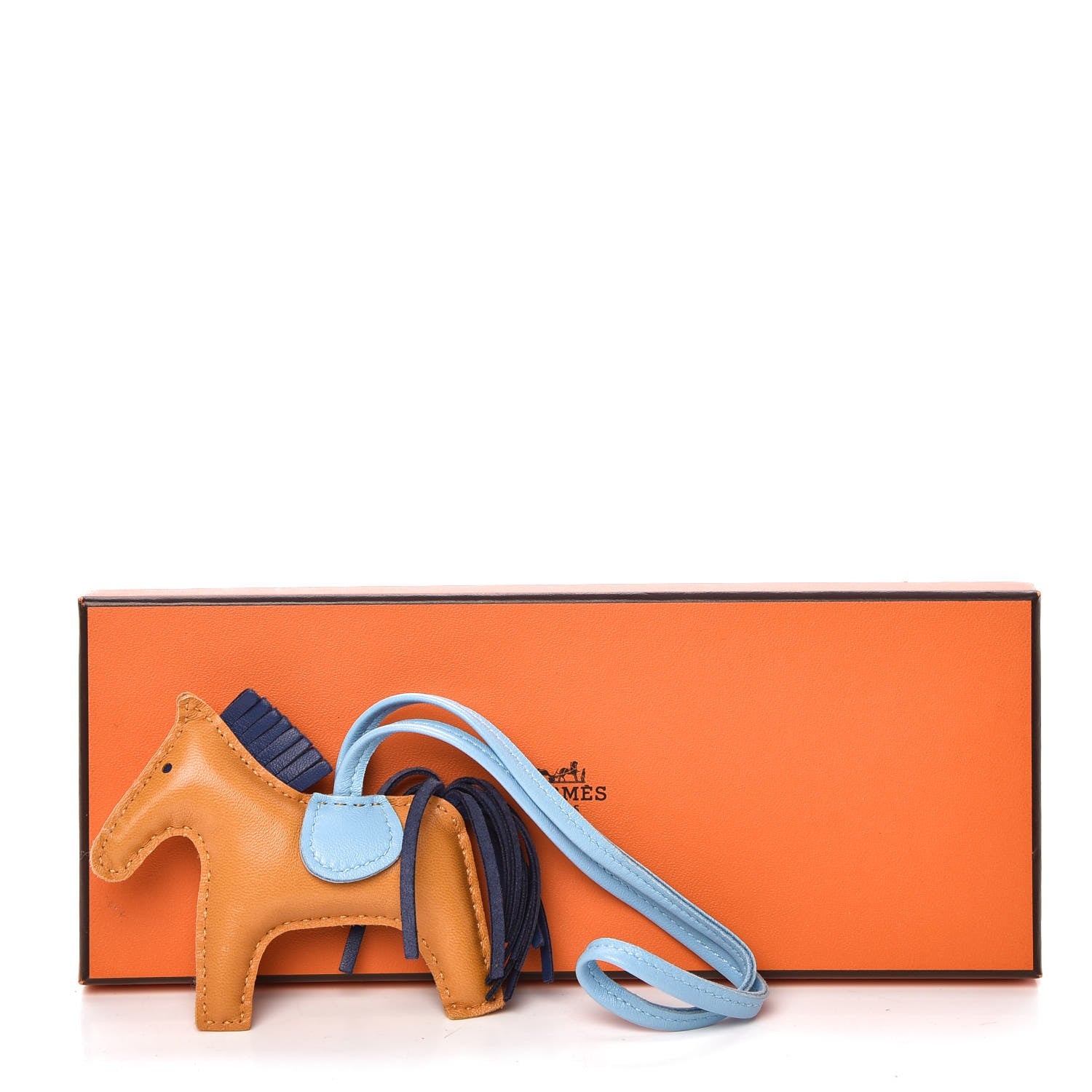 Hermes Milo Lambskin Grigri Rodeo Horse Bag Charm PM Naturel Bouton D'Or Celeste Bleu Saphir 5 of 5