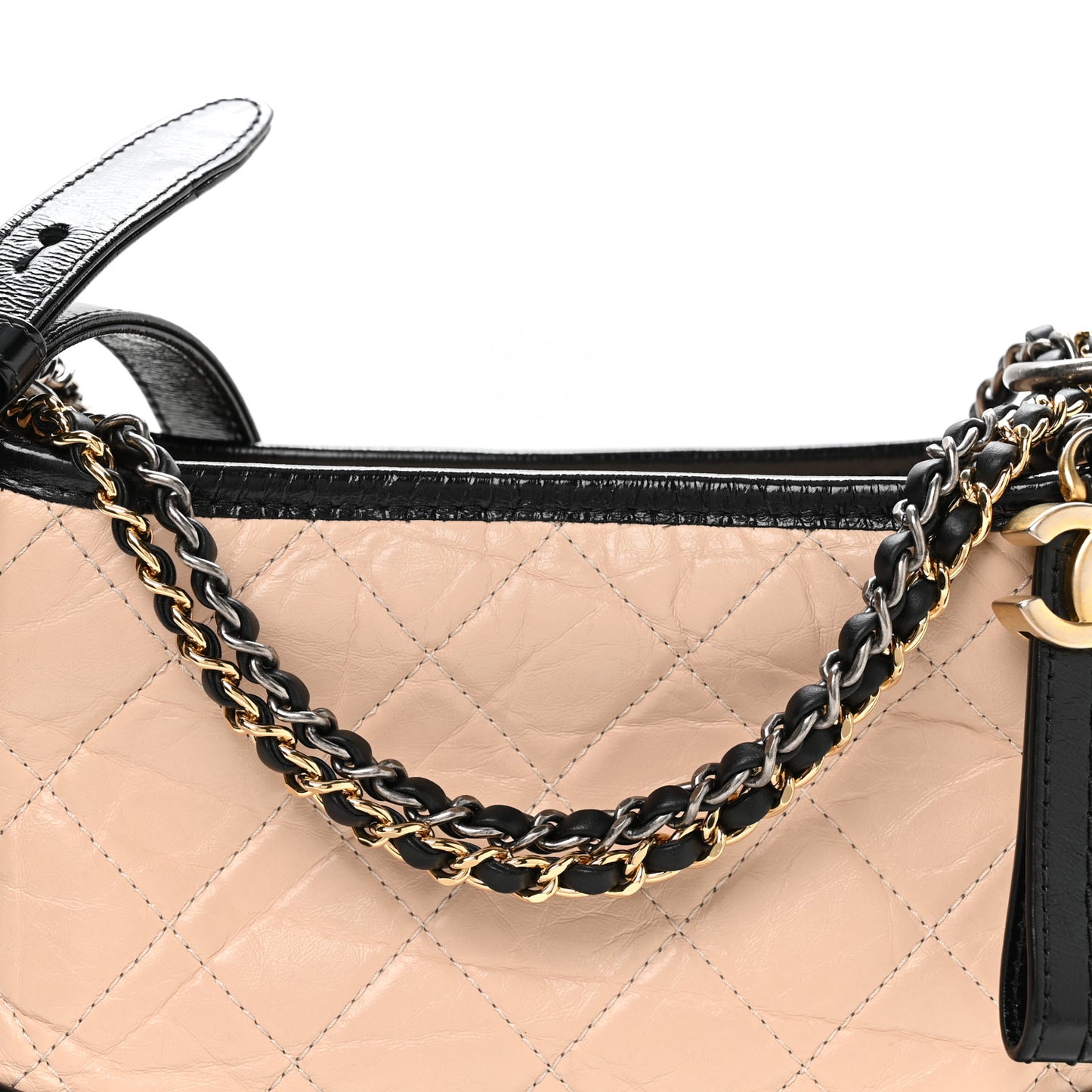 Aged Calfskin Quilted Small Gabrielle Hobo Beige Black