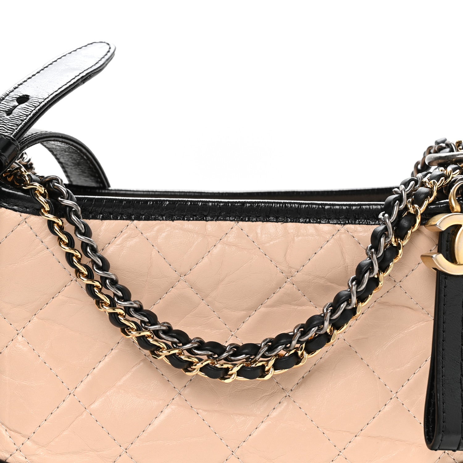 Chanel Aged Calfskin Quilted Small Gabrielle Hobo Beige Black 8 of 10