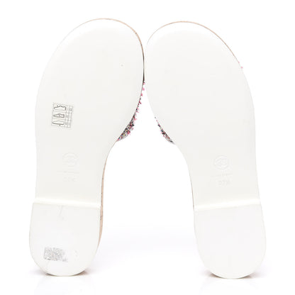 Chanel Tweed Cork Mule Sandal 37.5 White Multicolor 6 of 10