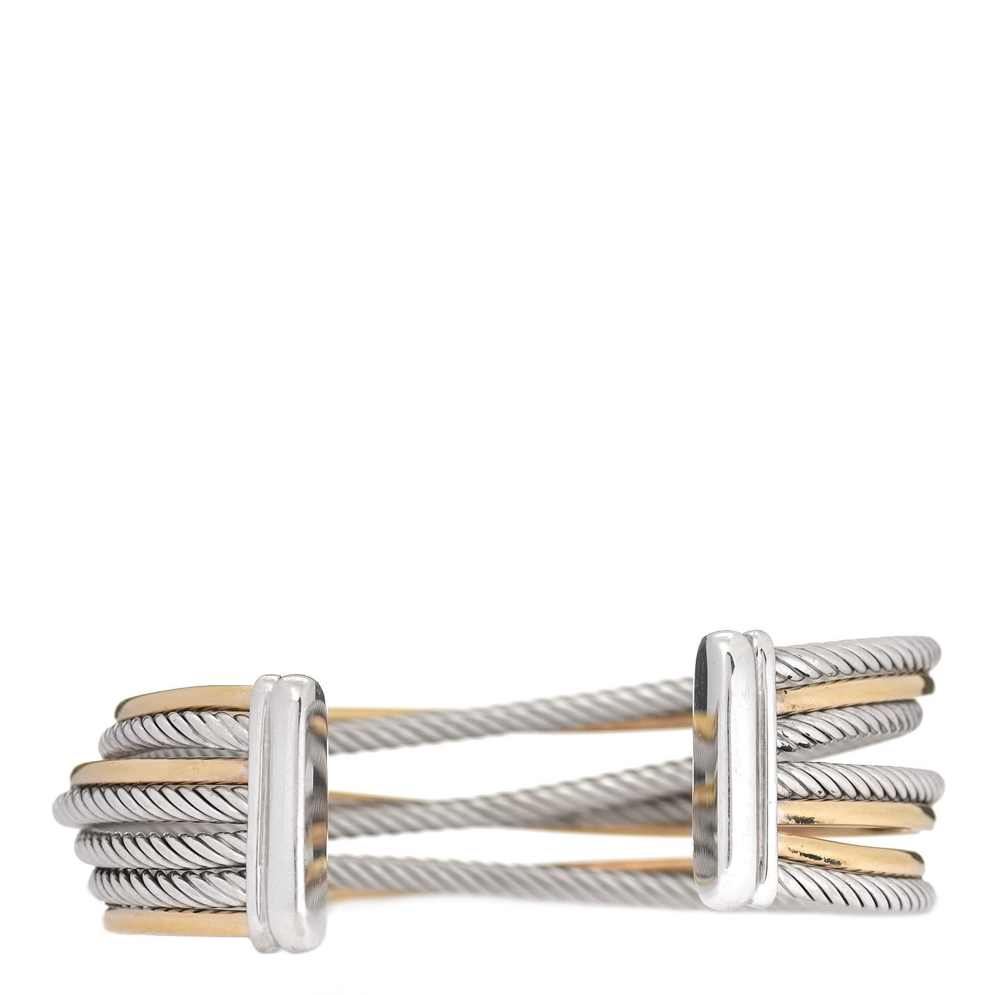 Sterling Silver 18K Yellow Gold 21mm Four Row Crossover Cuff Bracelet