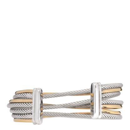 David Yurman Sterling Silver 18K Yellow Gold 21mm Four Row Crossover Cuff Bracelet 3 of 5