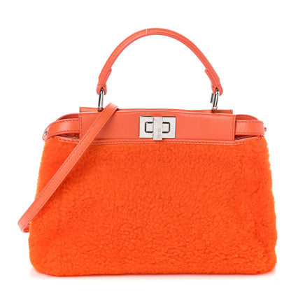 Fendi Shearling Nappa Mini Peekaboo Iconic Satchel Arancio 1 of 8