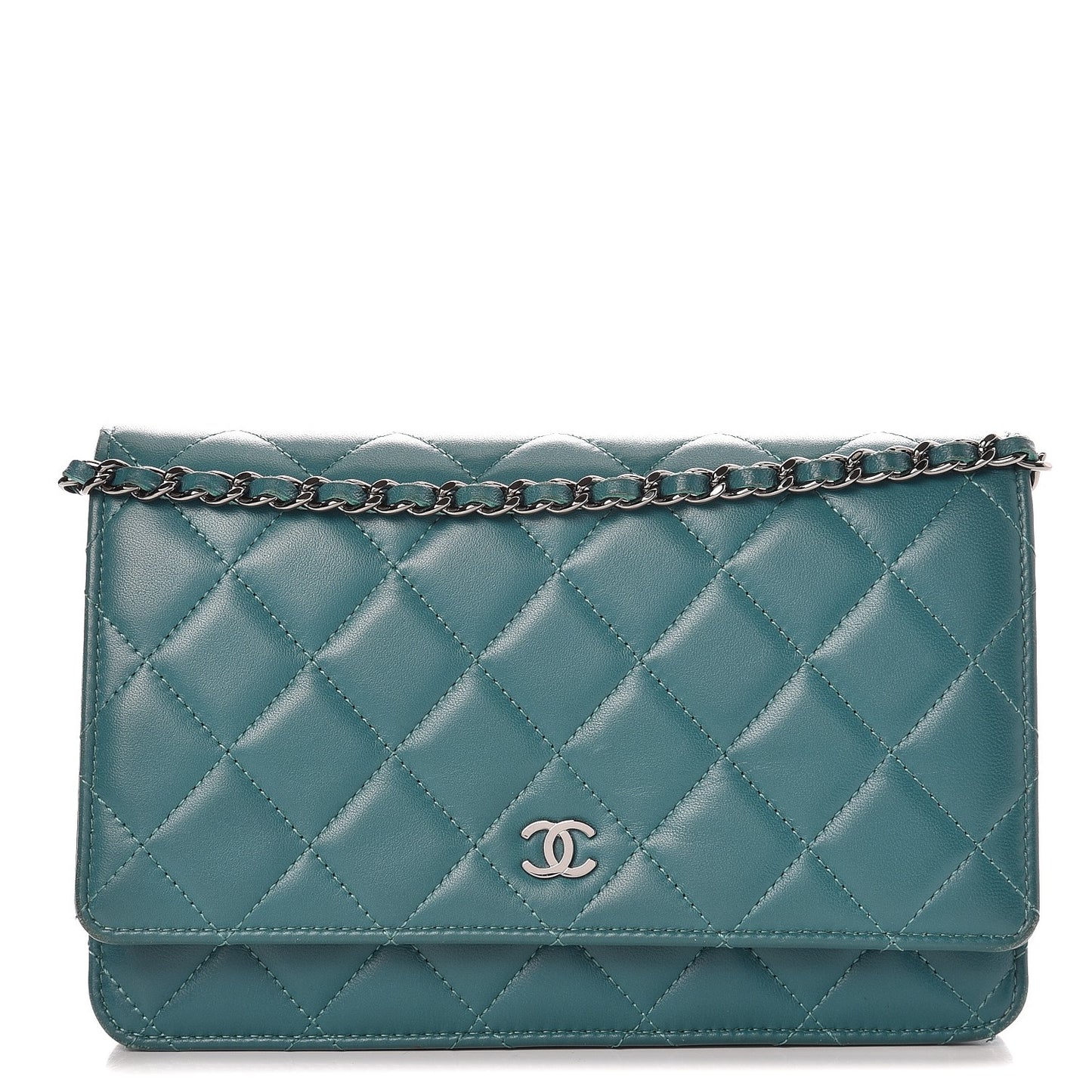 Lambskin Quilted Wallet On Chain WOC Blue