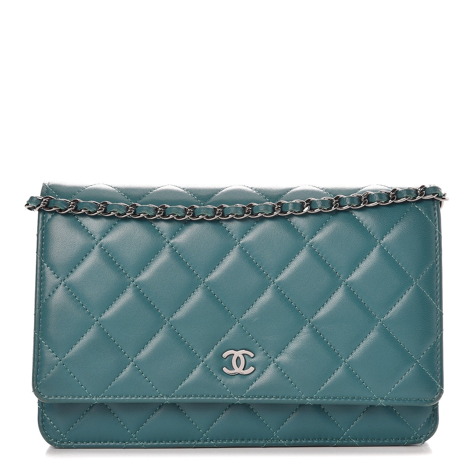 Chanel Lambskin Quilted Wallet On Chain WOC Blue 1 of 11