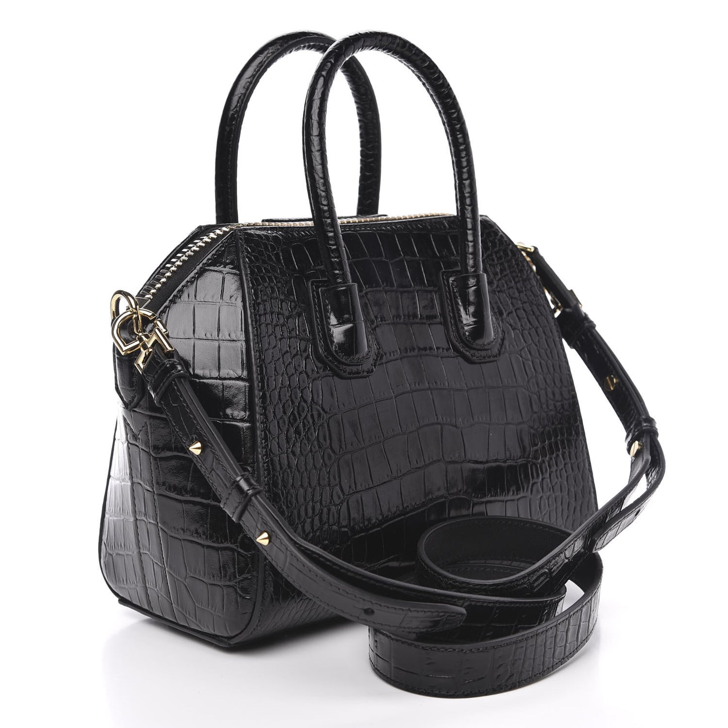 Calfskin Crocodile Embossed Mini Antigona Black