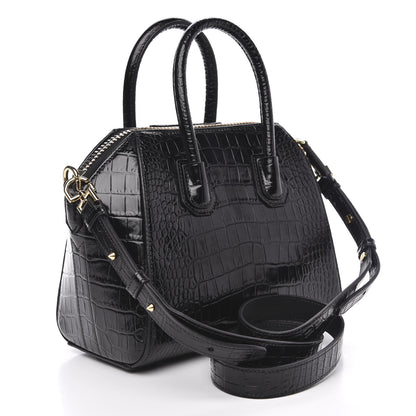 Givenchy Calfskin Crocodile Embossed Mini Antigona Black 3 of 9