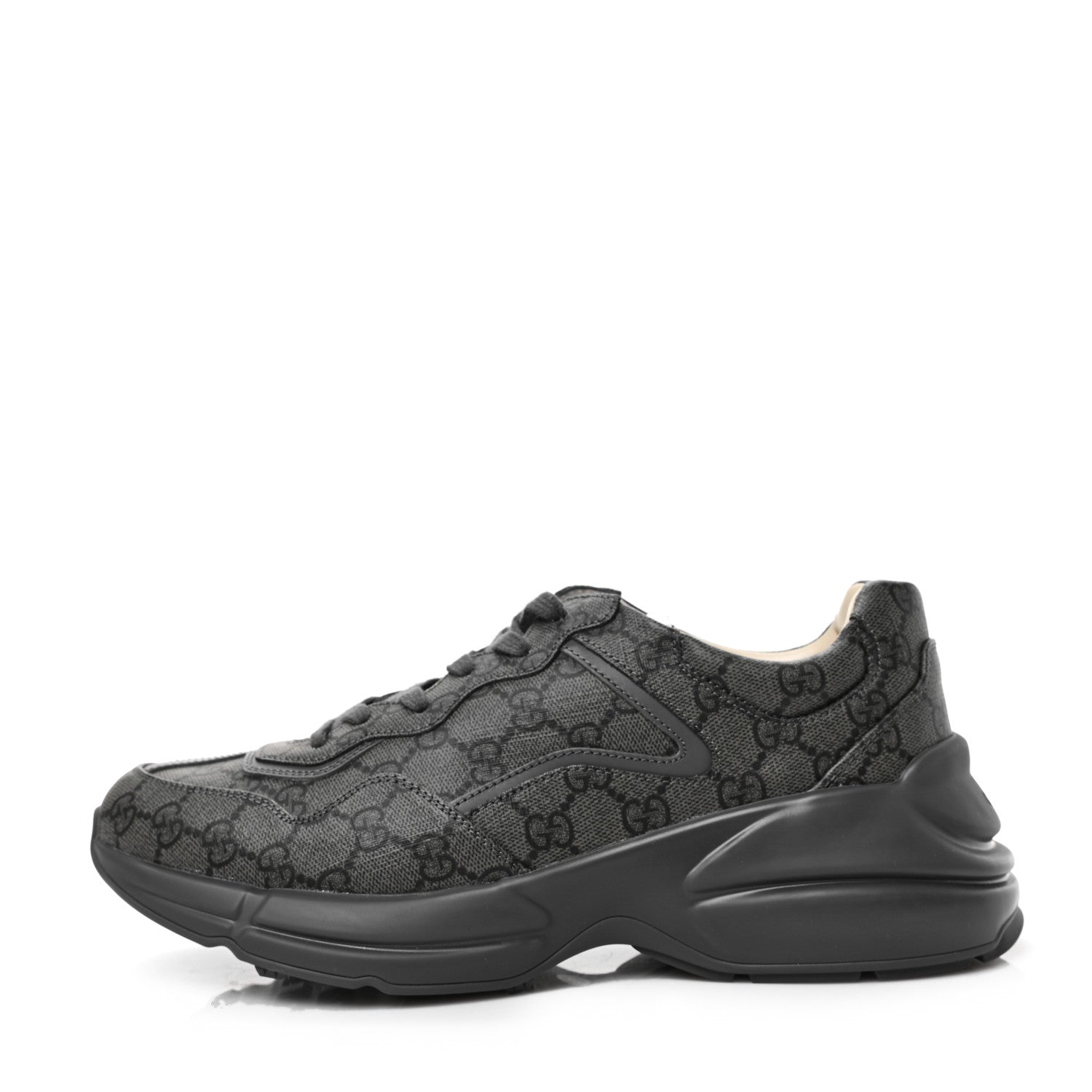 Gucci GG Supreme Monogram Apollo Calfskin Mens Rhyton Sneakers 9 Grey Black Graphite Grey 1 of 8