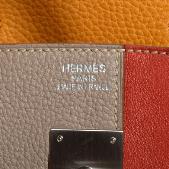 Hermes Taurillon Clemence Swift Tri-Color Birkin 35 Sanguine Gris Tourterelle Moutarde 10 of 14