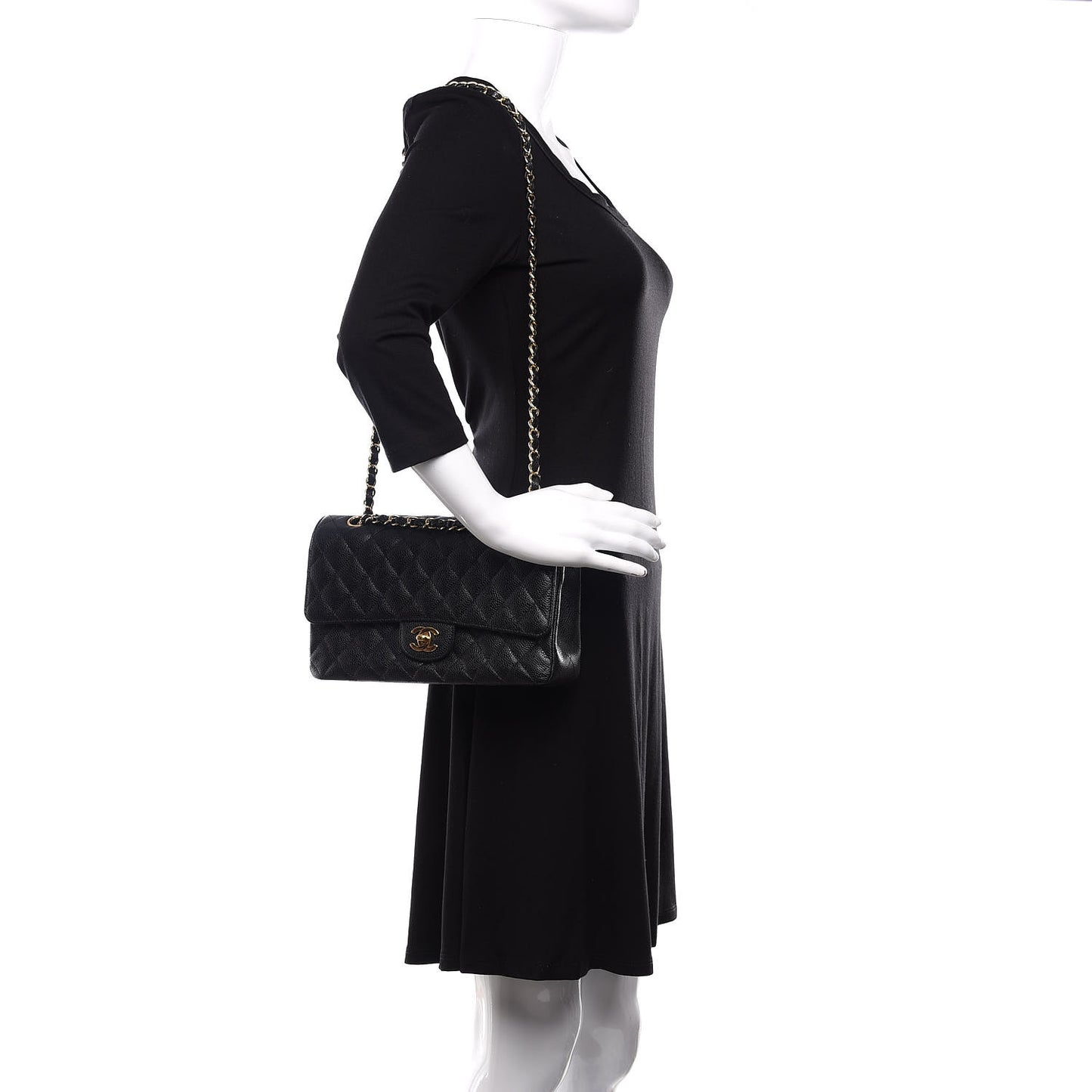 Caviar Quilted Medium Double Flap Black