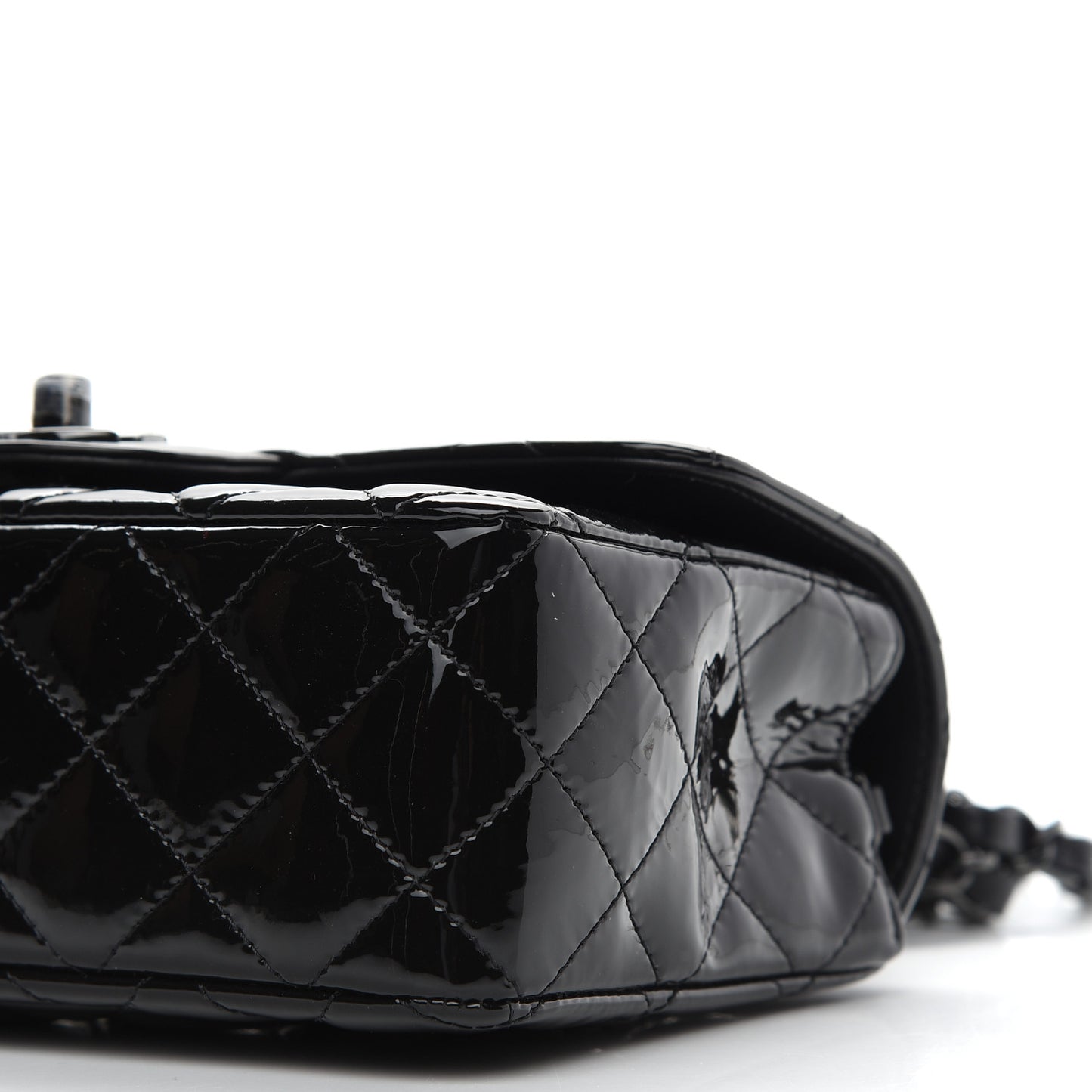 Patent Calfskin Quilted Mini Rectangular Flap So Black