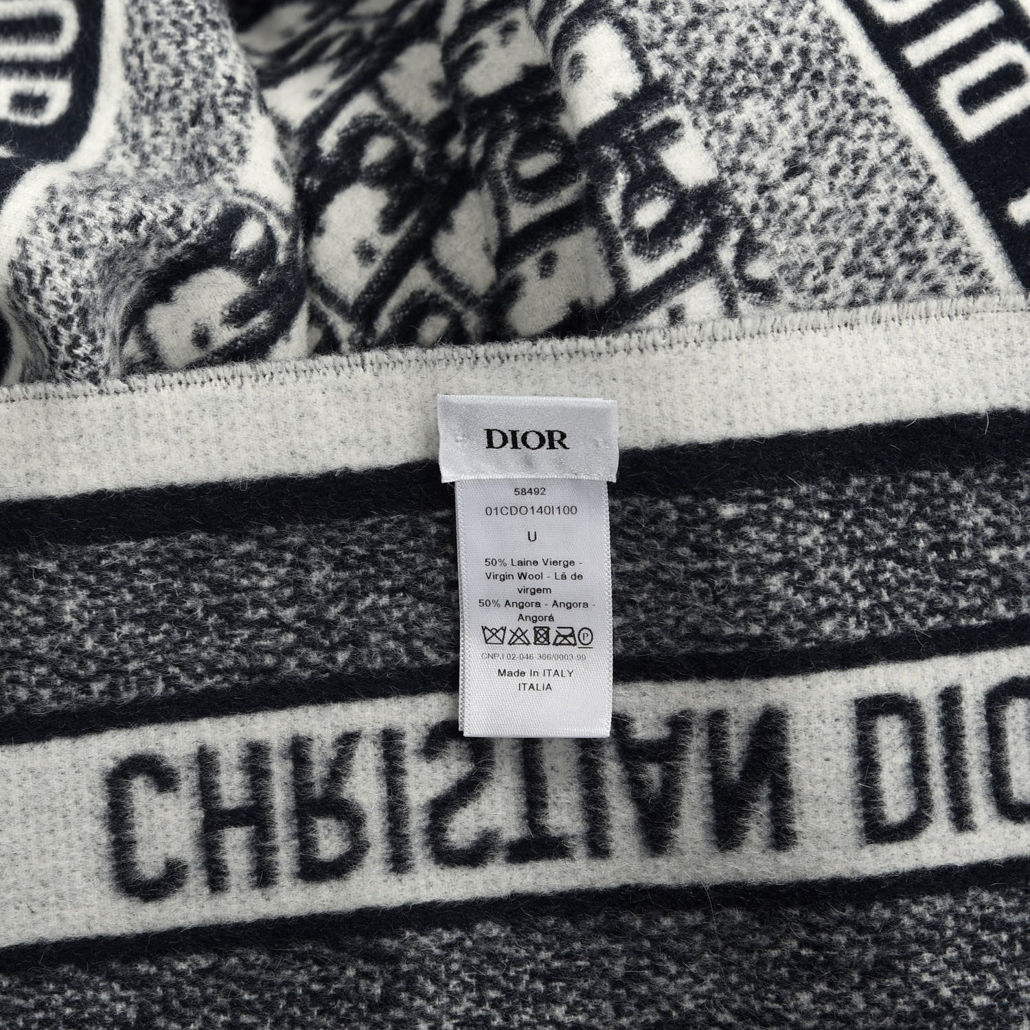 Christian Dior Wool Angora Oblique Throw Blanket Navy Blue 2 of 3