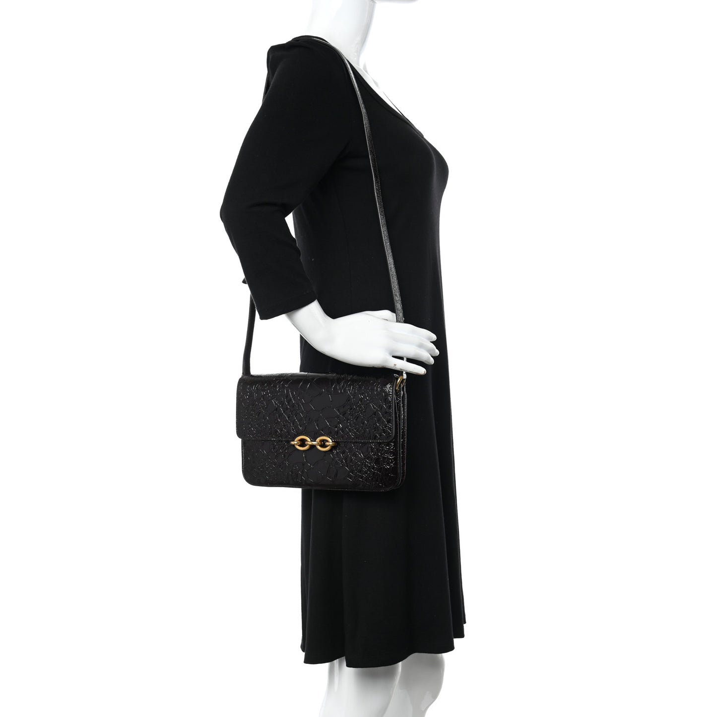 Shiny Crocodile Embossed Calfskin Le Maillon Satchel Coffee