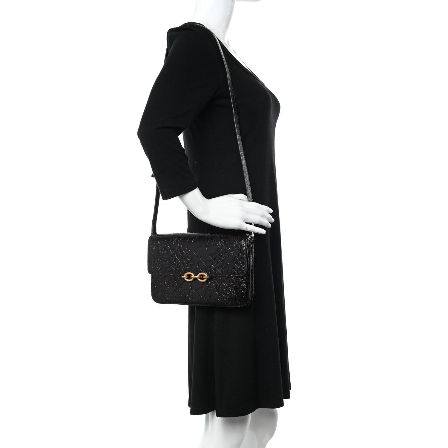 Saint Laurent Shiny Crocodile Embossed Calfskin Le Maillon Satchel Coffee 2 of 9