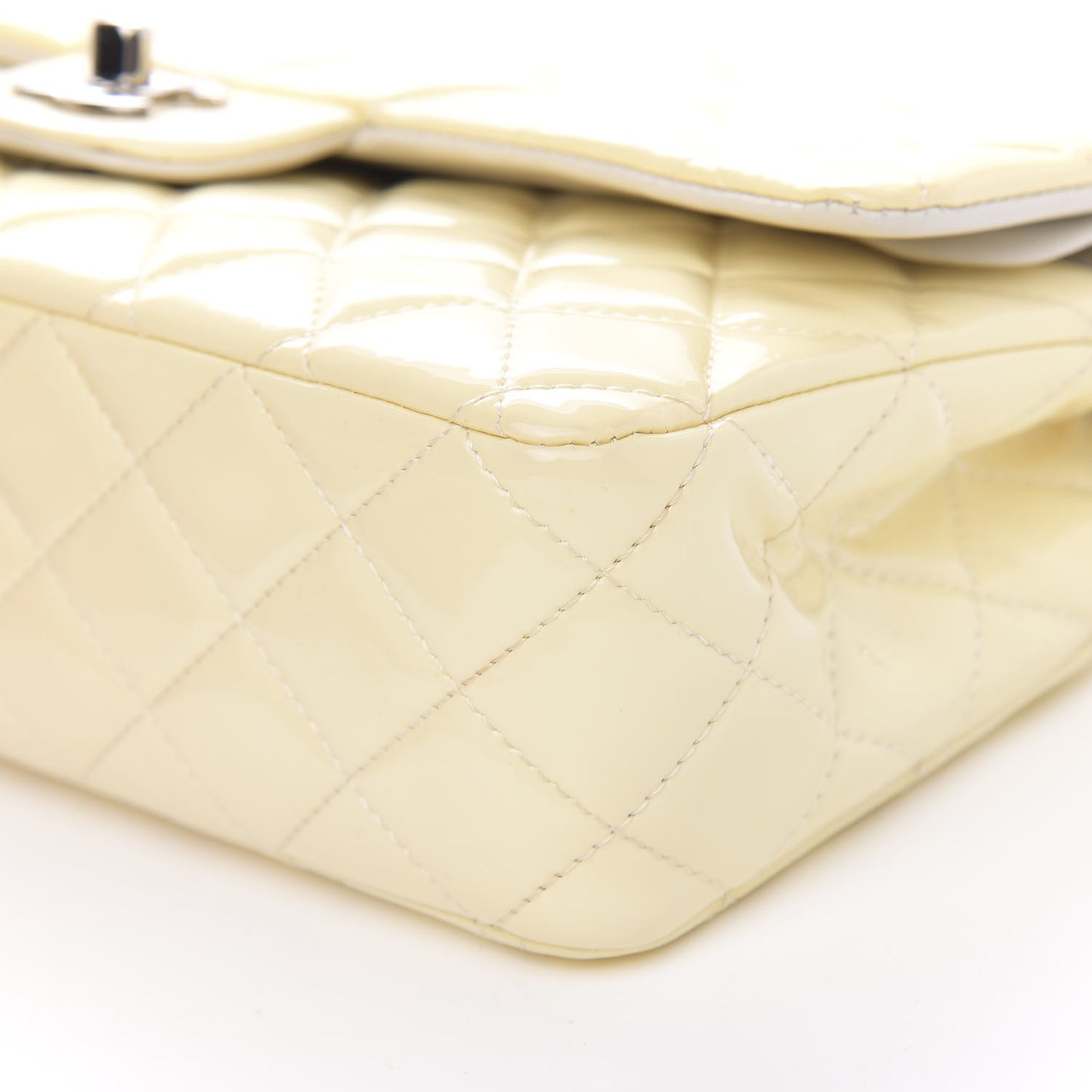 Patent Quilted Medium Double Flap Dark White