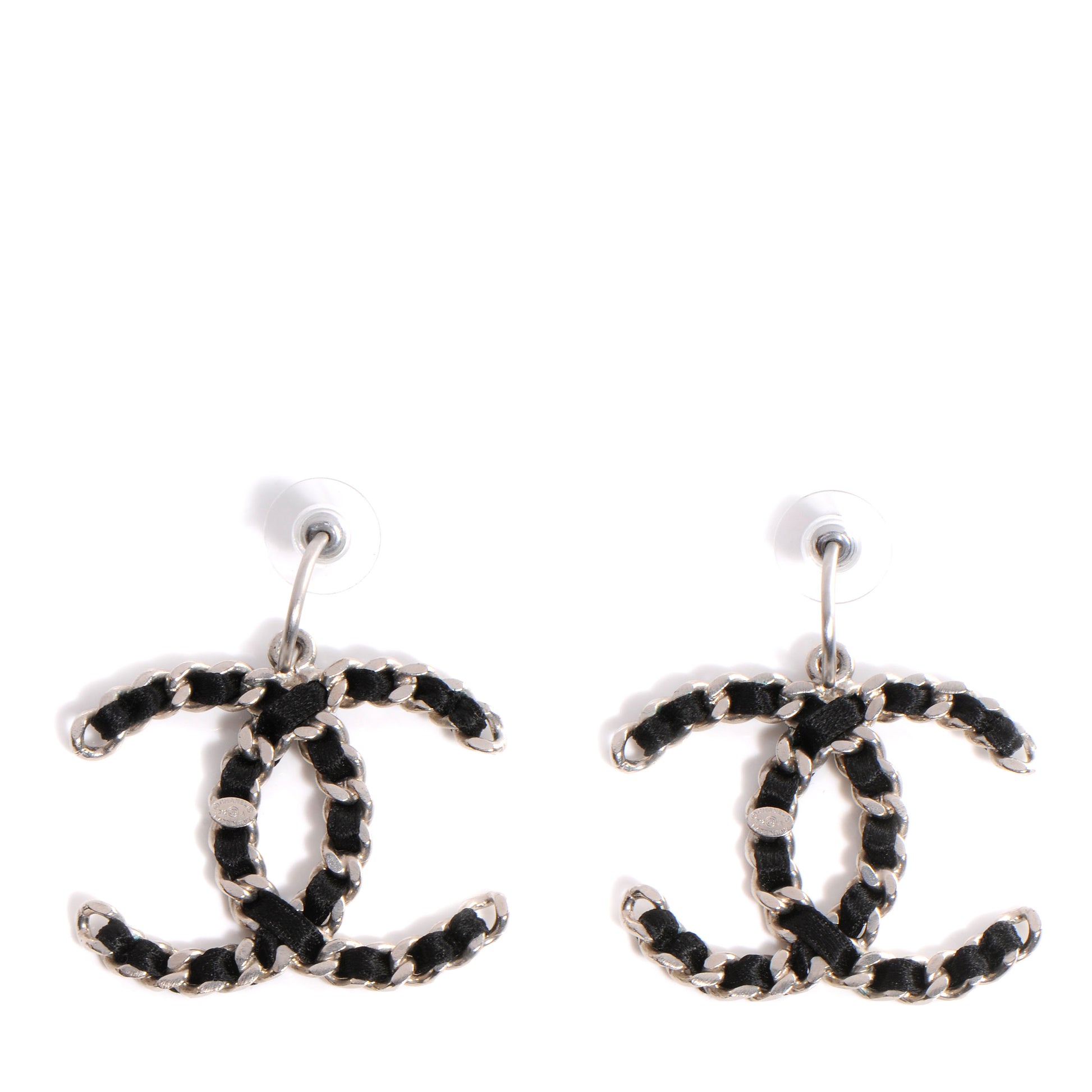 Chanel Satin CC Chain Earrings Silver 1 of 5