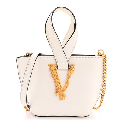 Versace Vitello Mini Virtus Bucket Bag White 1 of 13