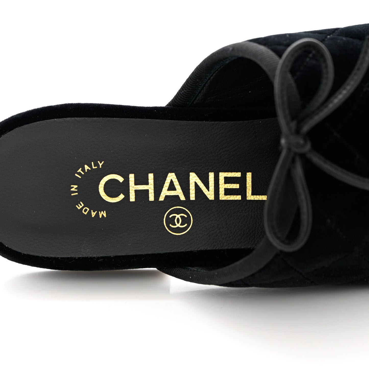 Velvet Patent Quilted Cap Toe Womens CC Mules 36.5 Black