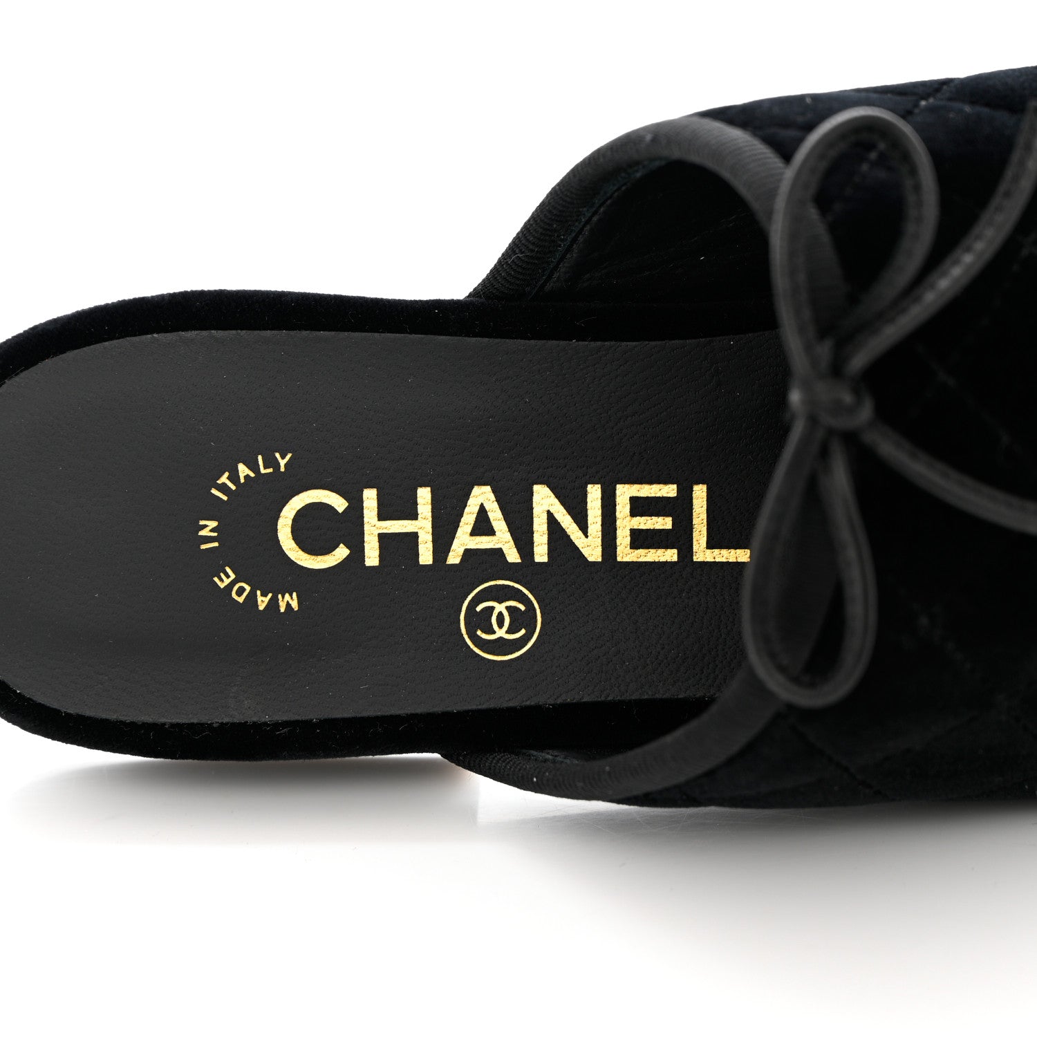 Chanel Velvet Patent Quilted Cap Toe Womens CC Mules 36.5 Black 7 of 11