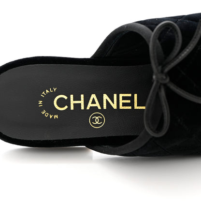 Chanel Velvet Patent Quilted Cap Toe Womens CC Mules 36.5 Black 7 of 11