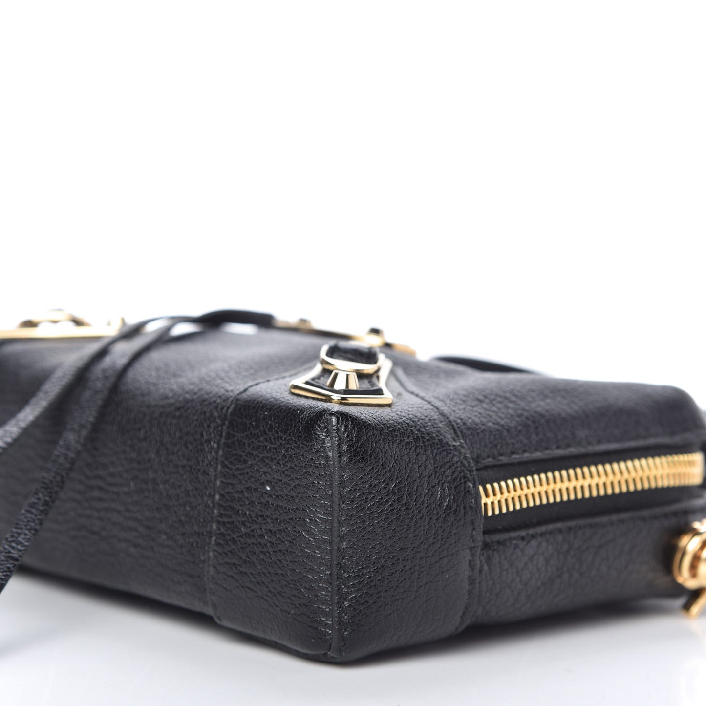 Chevre Gold Metallic Edge Hardware XS Reporter Crossbody Black