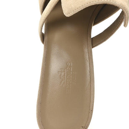 Hermes Suede Goatskin Satin Cute Sandals 38.5 Beige Argile 8 of 9