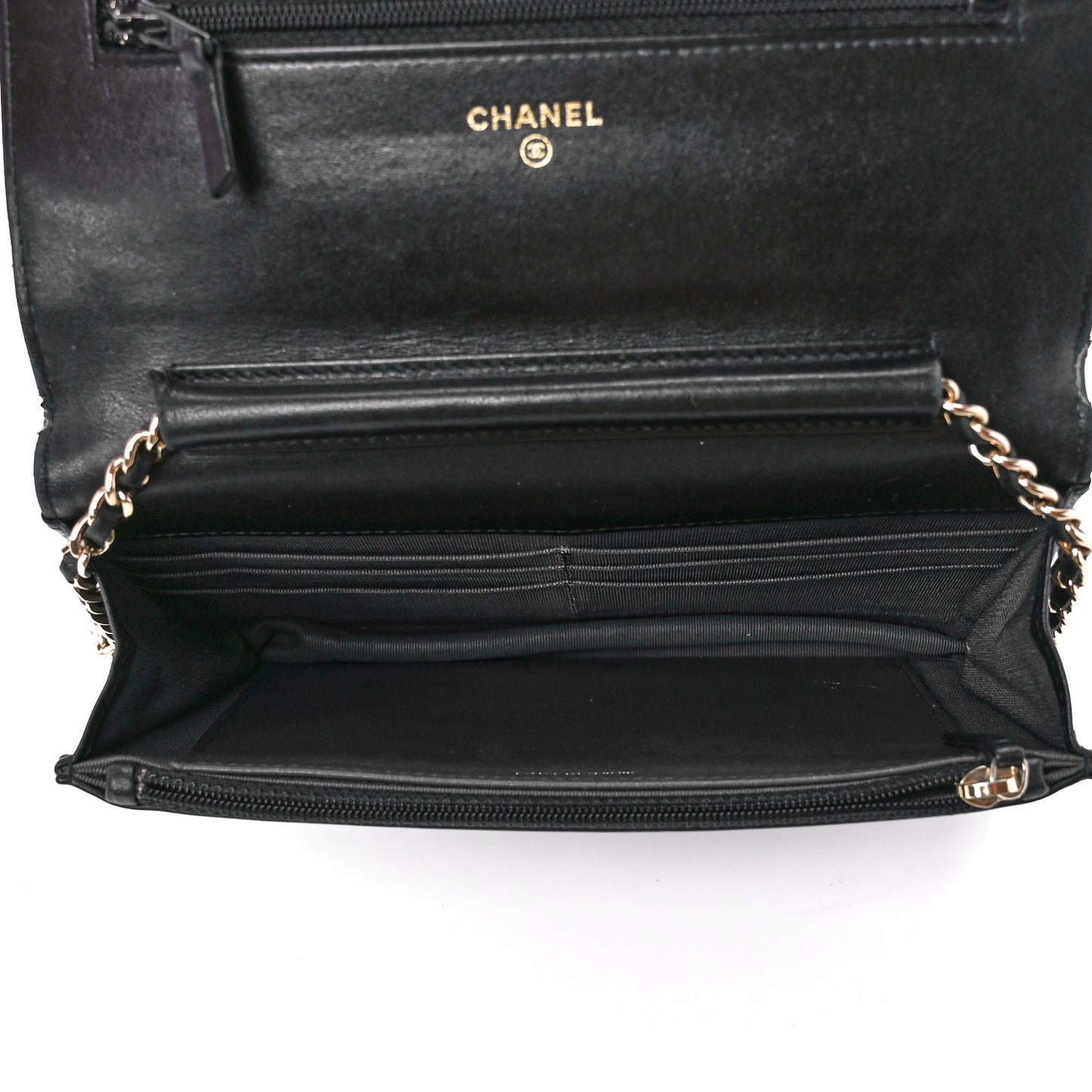 Patent Quilted Wallet On Chain WOC Black