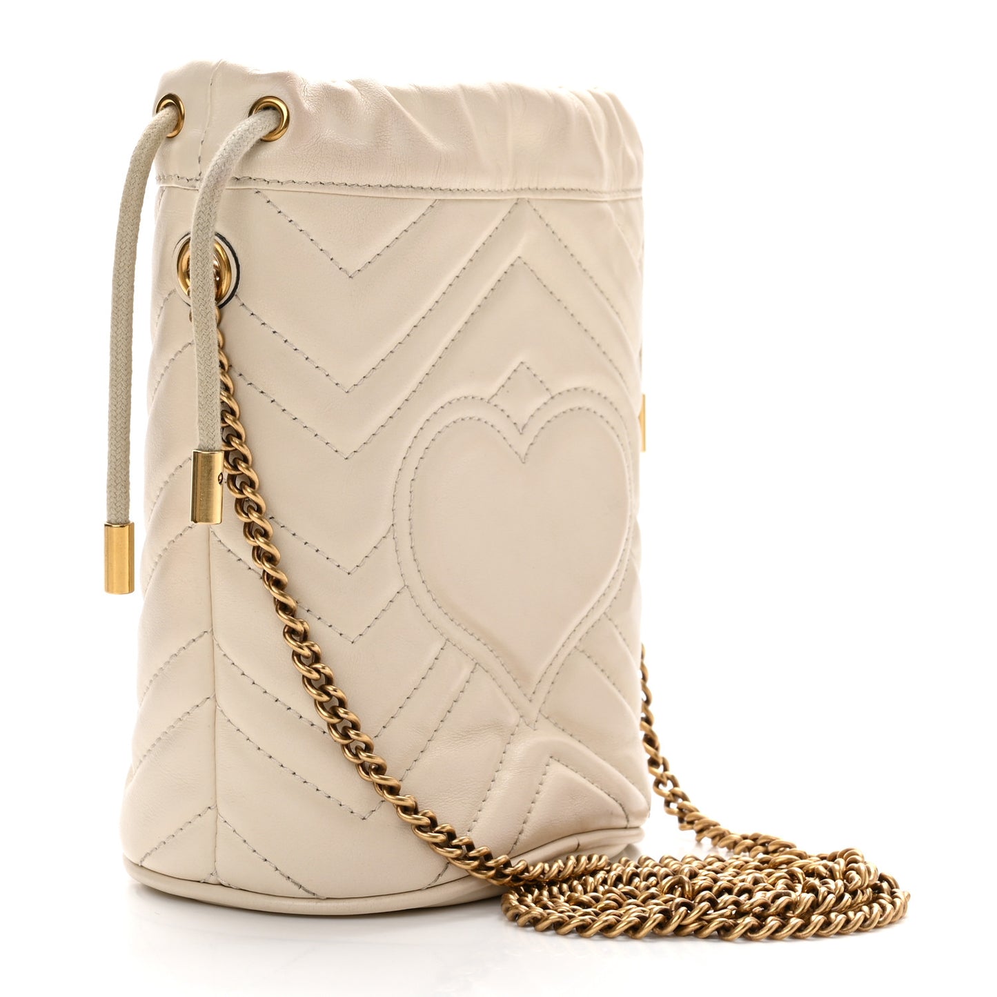 Calfskin Matelasse Mini GG Marmont 2.0 Bucket Bag White