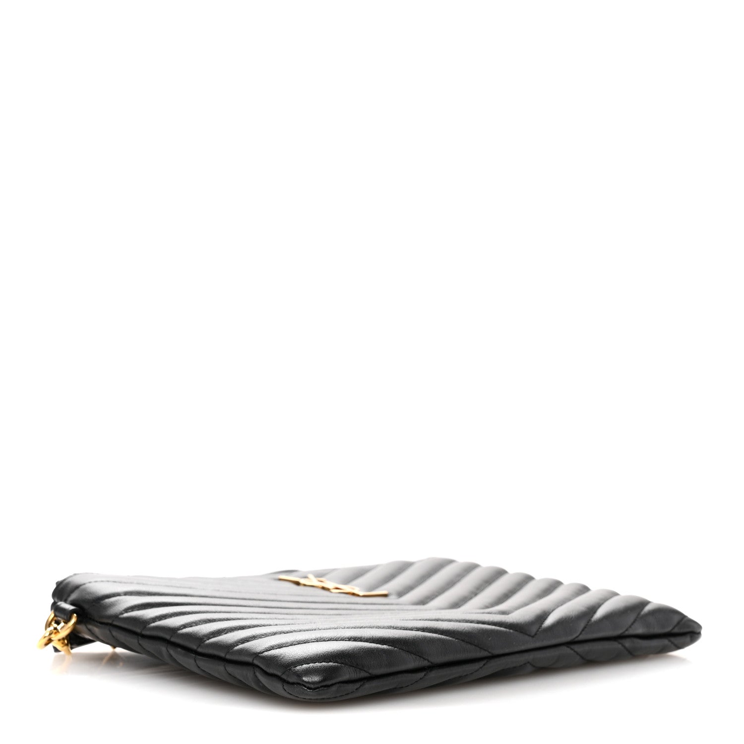 Saint Laurent Calfskin Matelasse Chevron Monogram A5 Wristlet Black 4 of 11