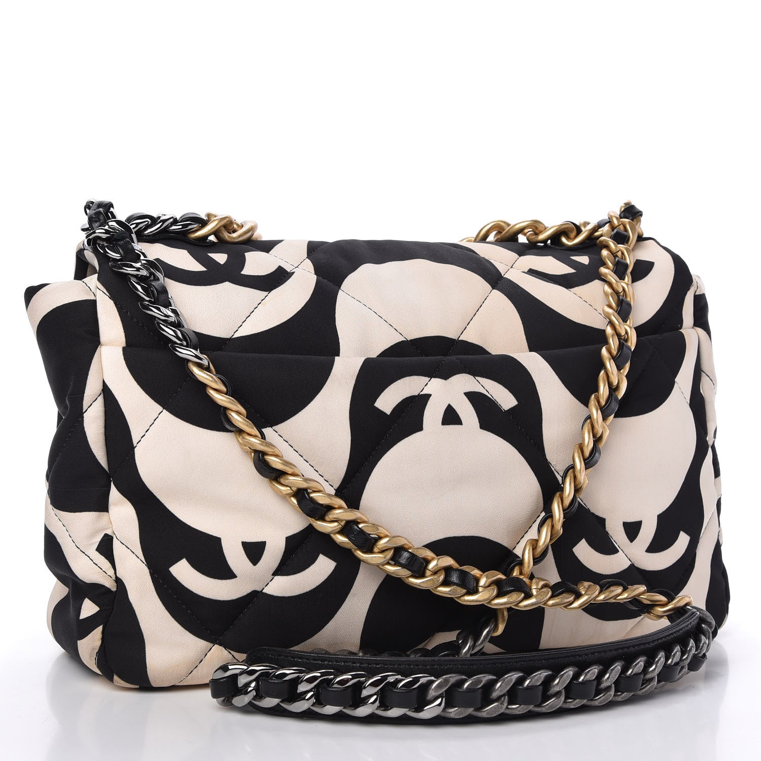 Chanel Fabric Printed Large Chanel 19 Flap Black Ecru 3 of 11