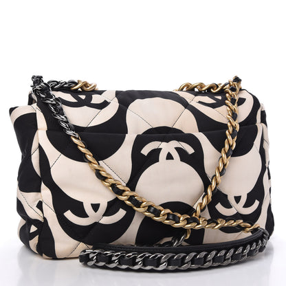 Chanel Fabric Printed Large Chanel 19 Flap Black Ecru 3 of 11