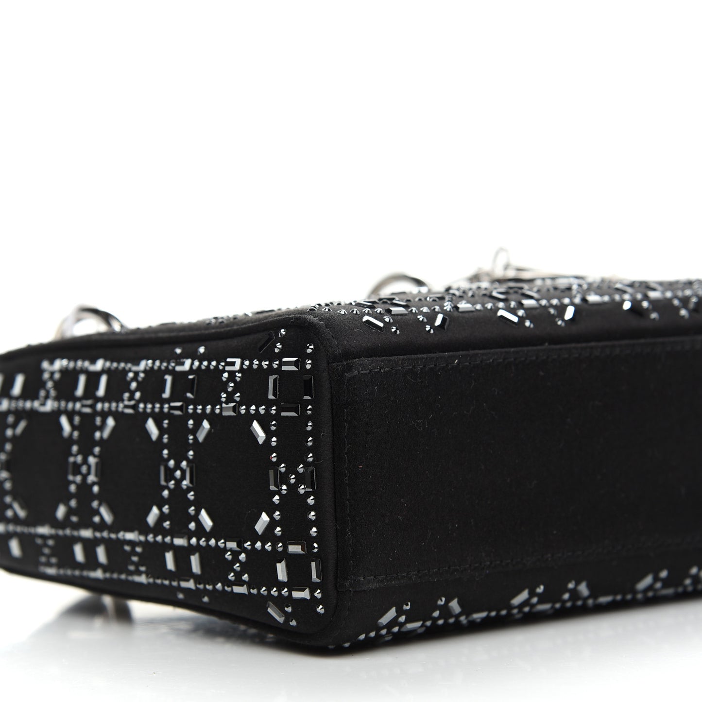 Satin Crystal Cannage Mini Lady Dior Black