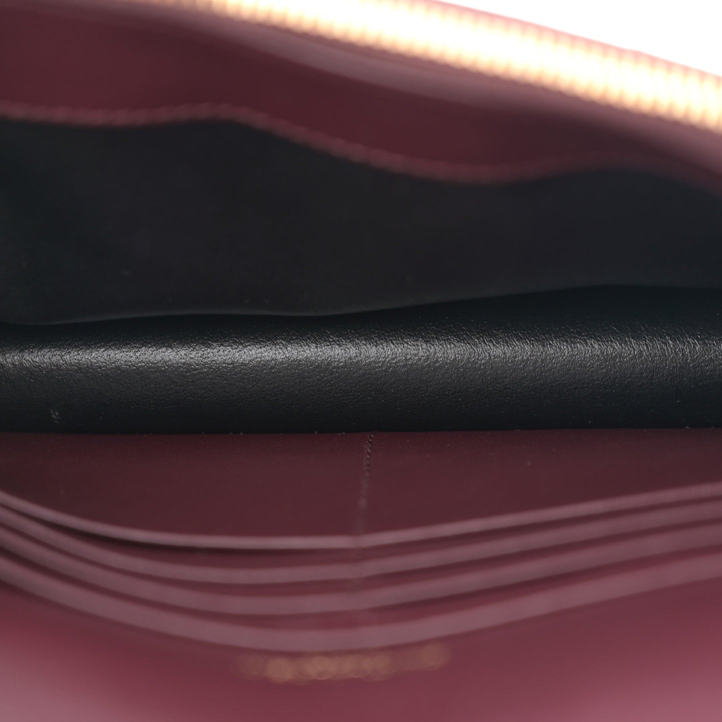 Patent Calfskin Matelasse Chevron Monogram Envelope Chain Wallet Dark Red Wine
