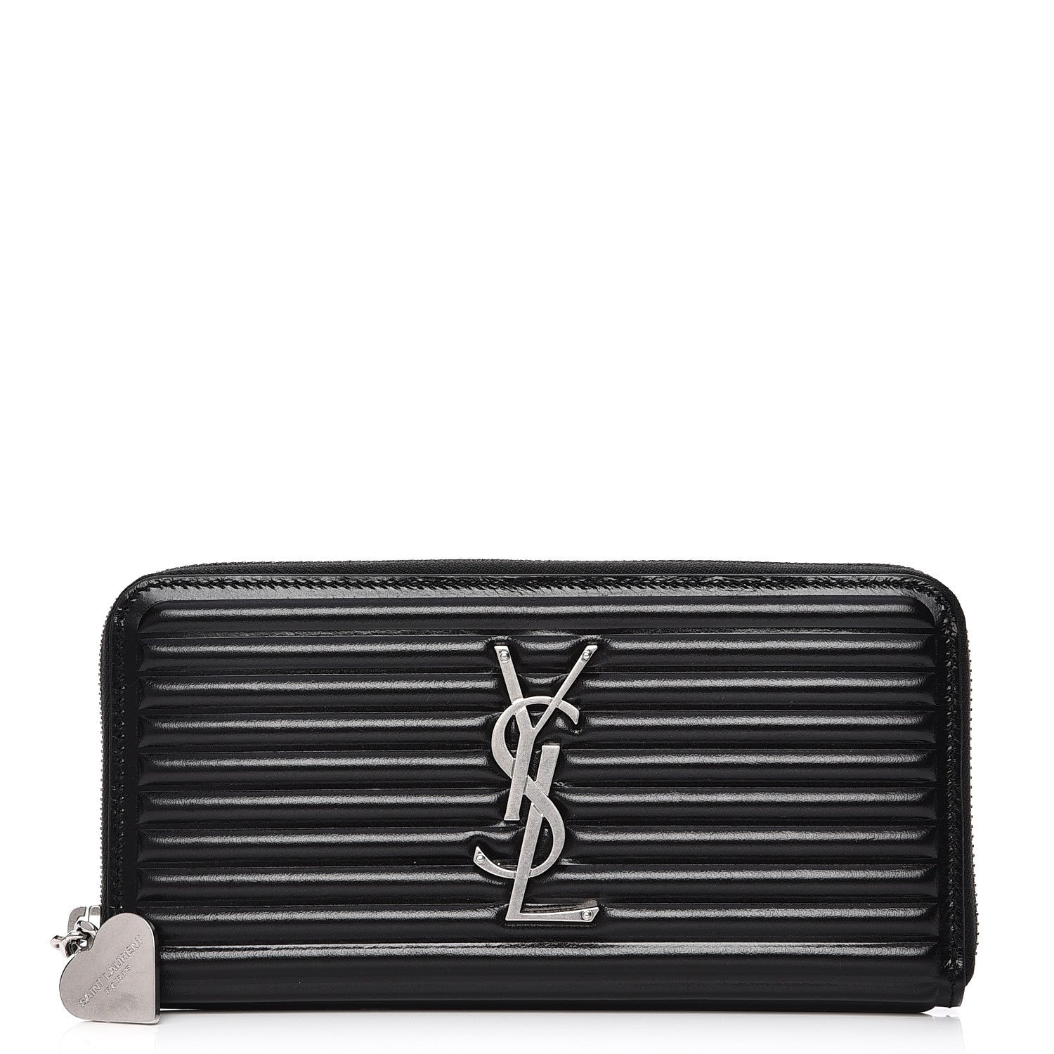 Saint Laurent Ribbed Calfskin Opium Monogram Zip Around Wallet Black 1 of 7